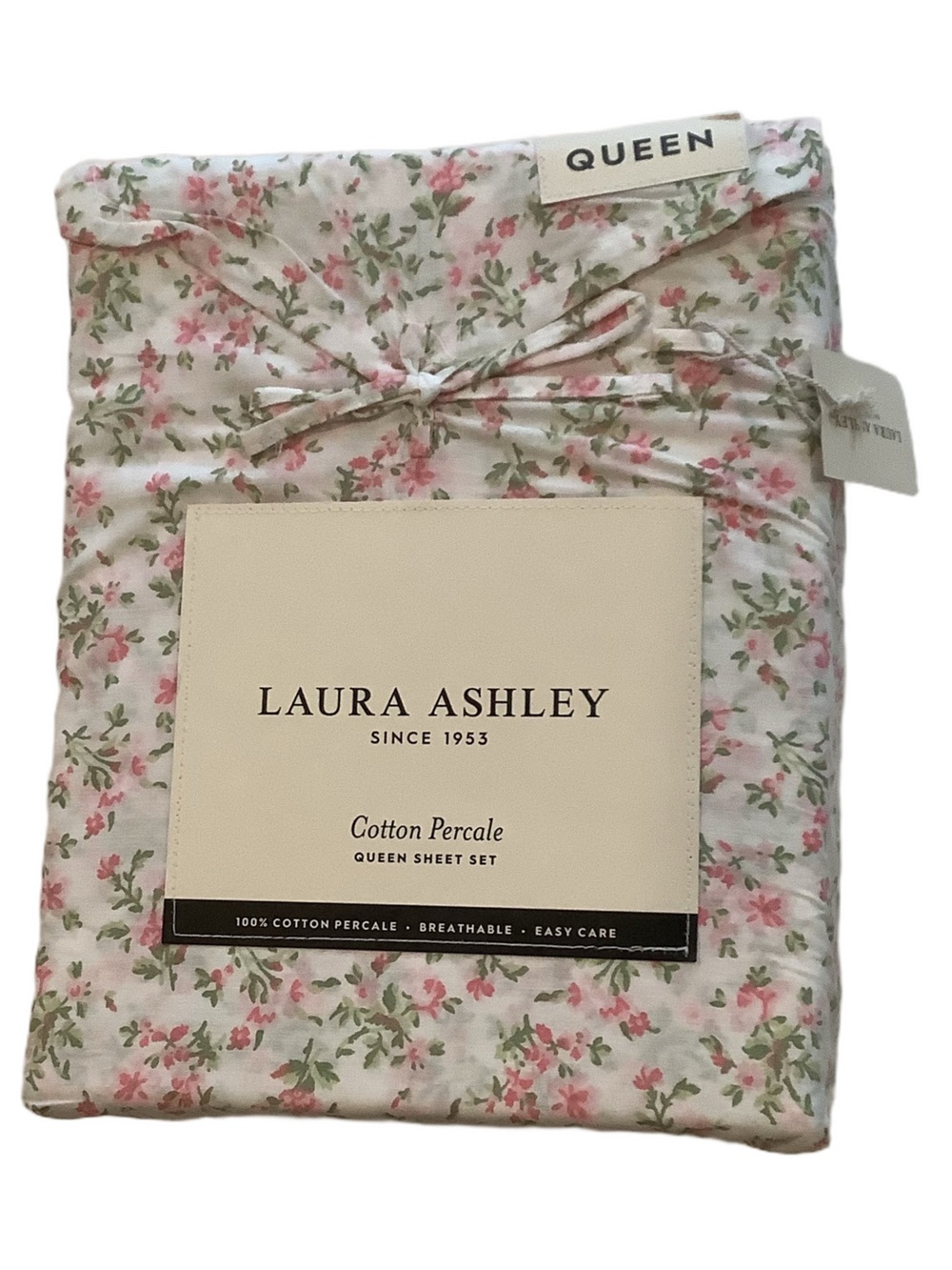 Laura Ashley Ditsy Floral Cotton Percale Queen Sheet Set New